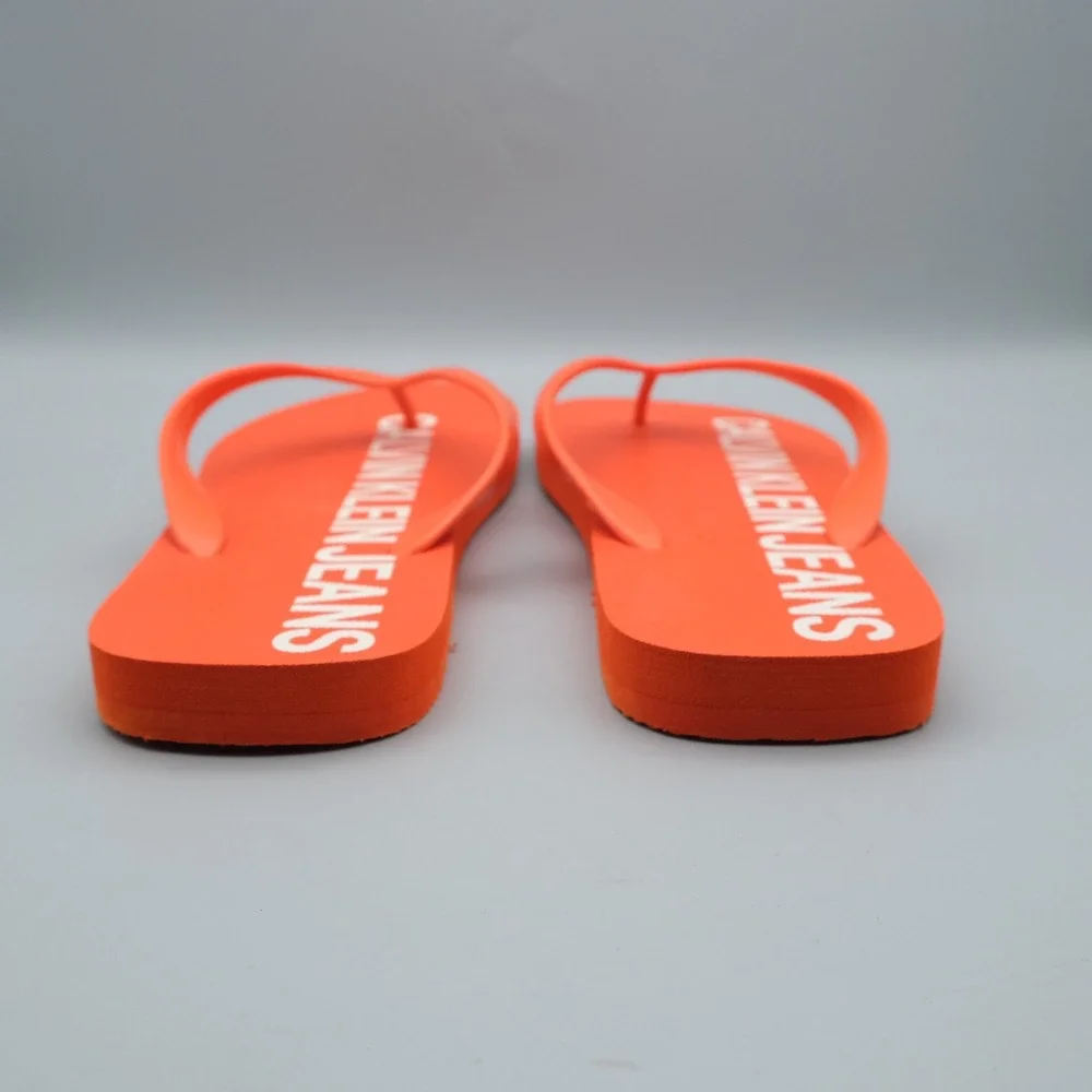 Calvin Klein Jeans Flip Flops Mens Orange Logo Print 11 Errol Sandals